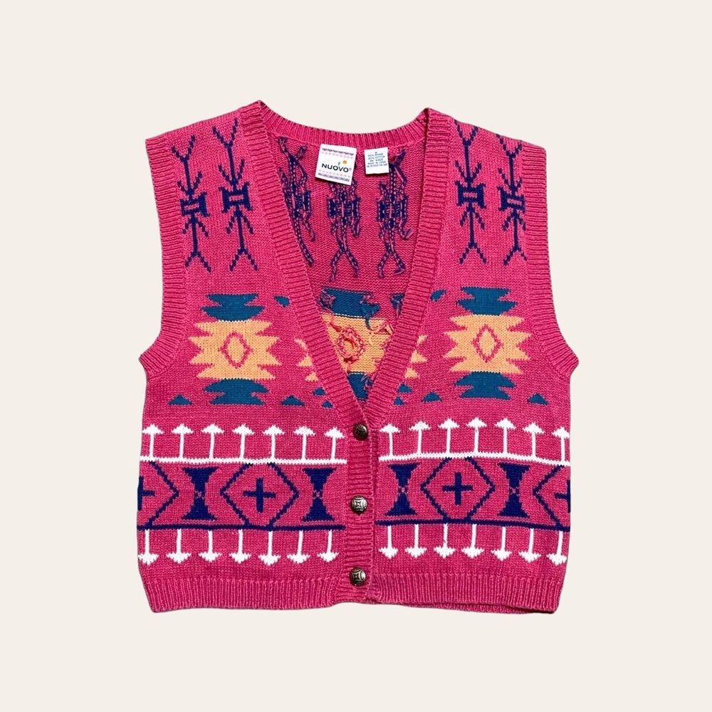 Vintage 80s Aztec Cardigan Sweater Vest